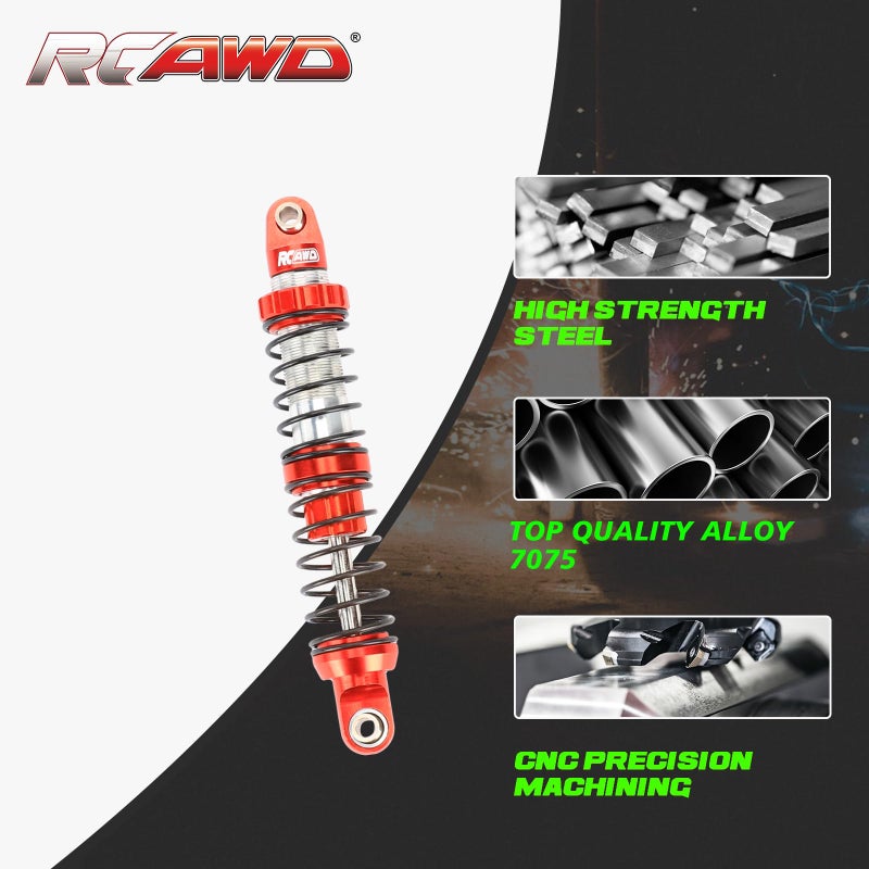 RCAWD 7075 80mm RC Shocks Universal for 1/10 RC Crawler Upgrades, Shock Absorber Dampers with Spring for SCX10 I II III Pro 90046 AXI231017 TRX4 TRX6 Redcat D90 MST Red - Image 5